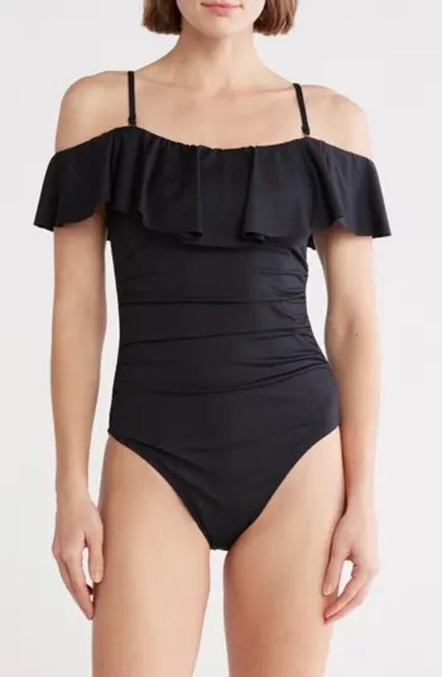 La Blanca Convertible Ruffle One-Piece Swimsuit Black 18W